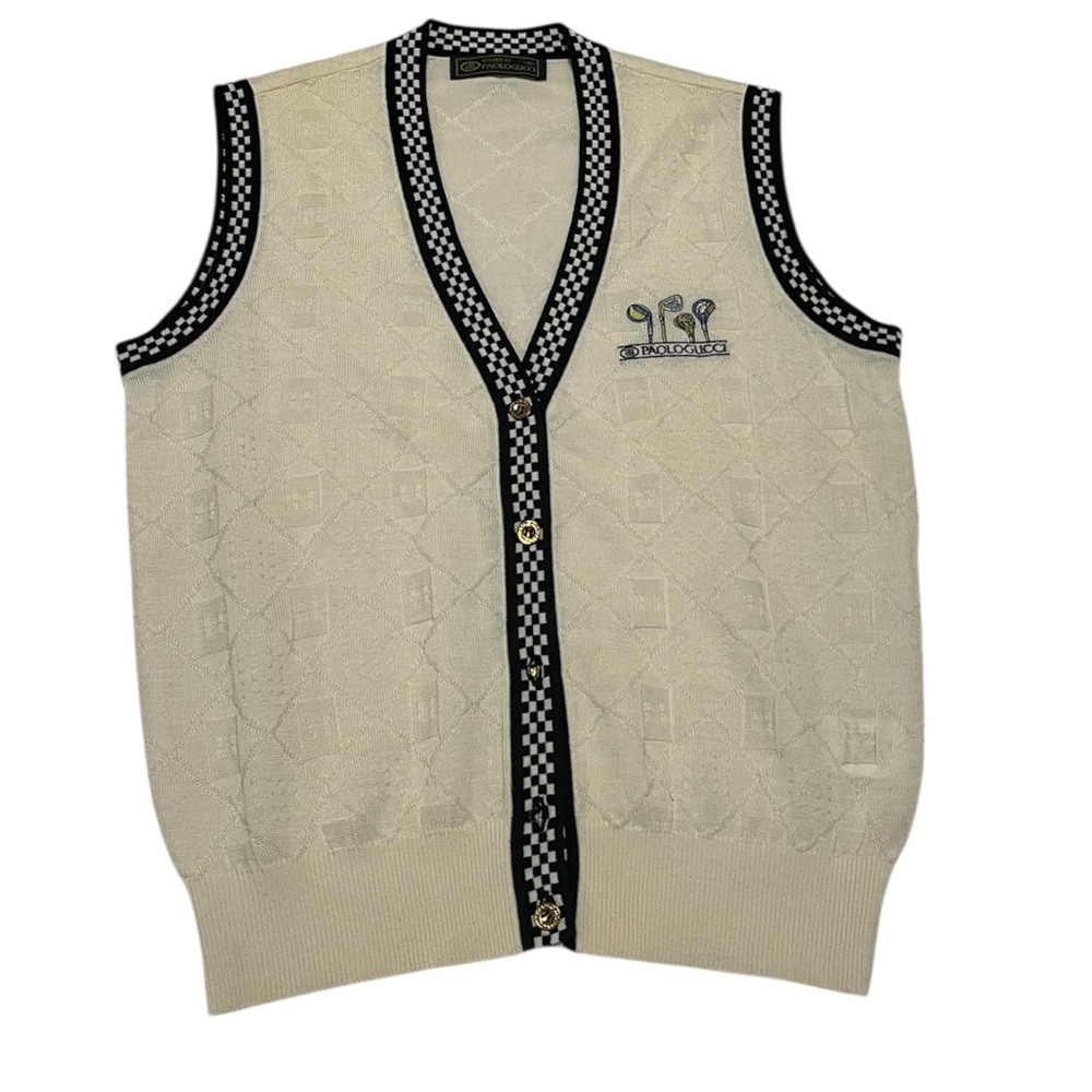 Paolo Gucci Golf-Themed Button Vest with Black Check Trim
